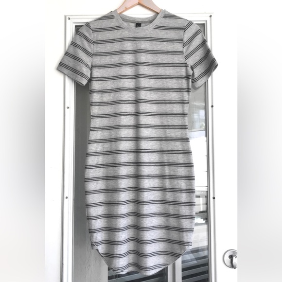 Striped Grey Short Sleeve Dress - Picture 1 of 7